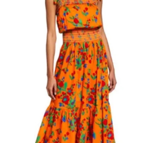 Tory Burch Dresses & Skirts - Tory Burch Orange Floral Midi Dress with Multicolor Print